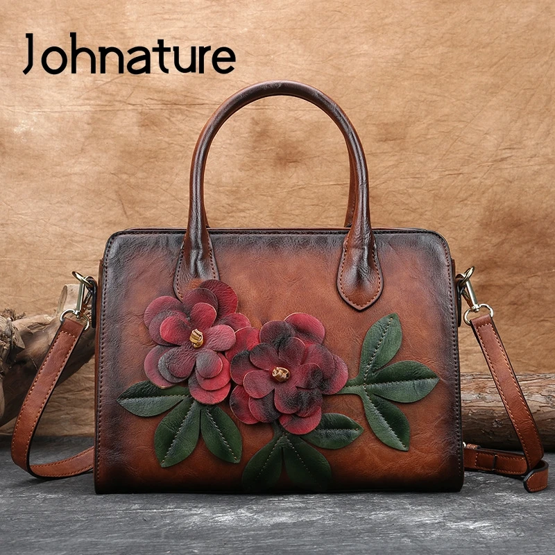 

Johnature Handmade Handbag 2020 New Vintage Women Big Bag Large Capacity Soft Leather Shoulder Messenger Bags Lady Casual Tote