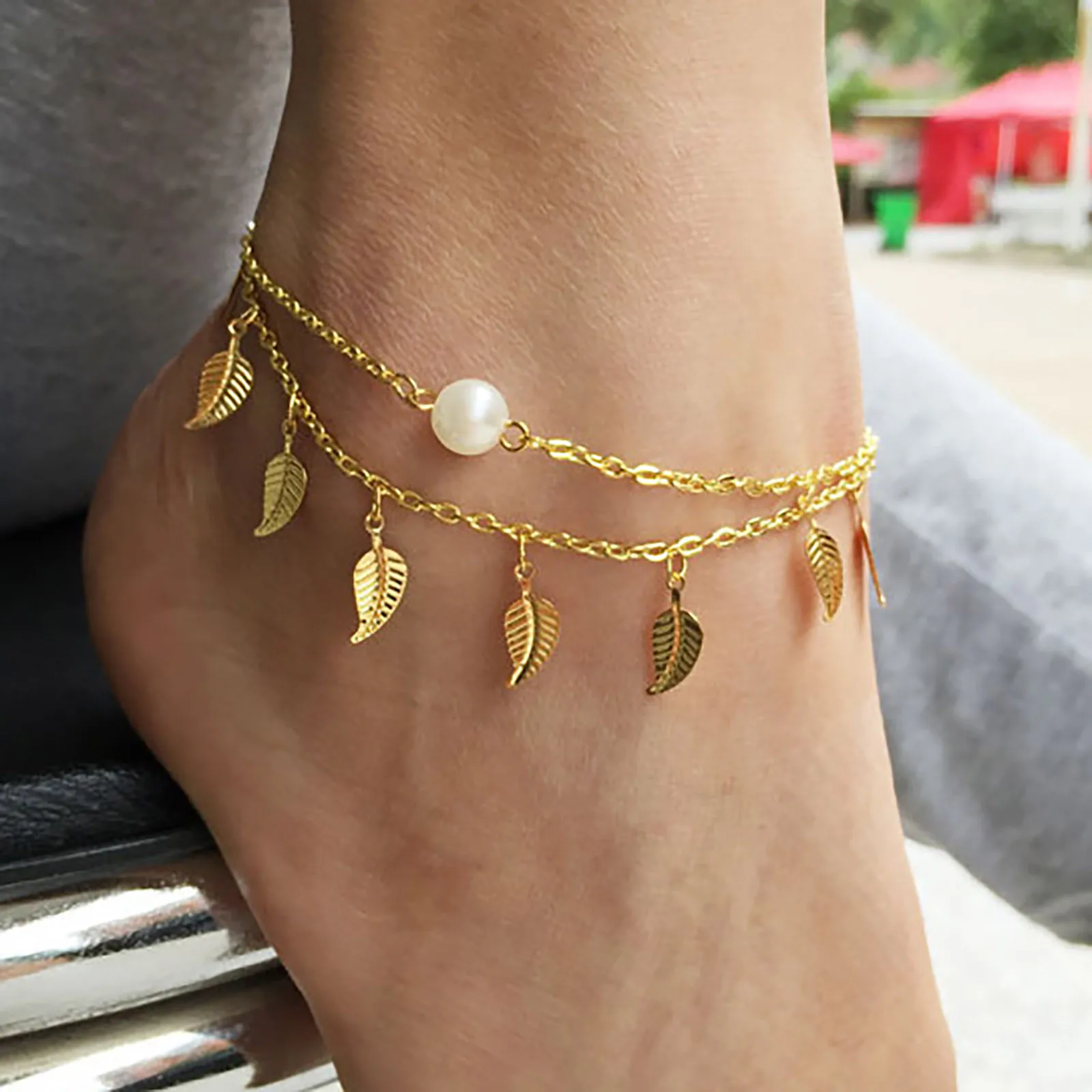 Women's Foot Circle Chain Bracelet And Personality Ladies Wear Tassel Layered Leaf Pearl Anklet Pendants Trend Jewelry Женский |