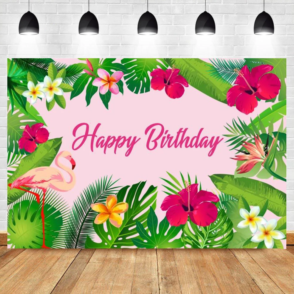 Фон для детской фотосъемки с изображением фламинго тропических пальм дерева