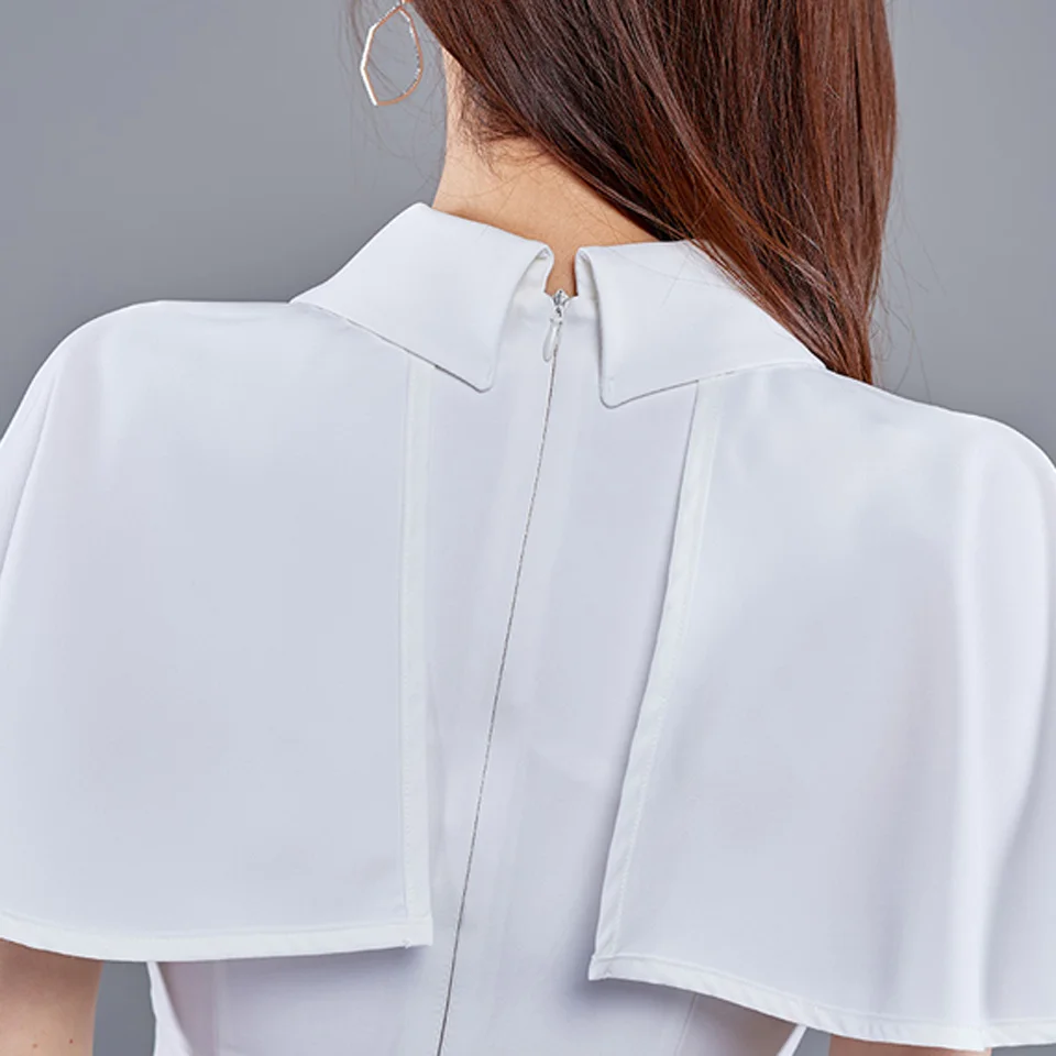 

Elegant Party Dress 2021 Summer White Black Mini Dress Notched Neck Double Breasted Decoration High Waist Tight Dress Women