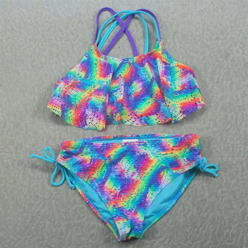 Детский Модный Купальник с вырезами бикини купальник красочный раздельный