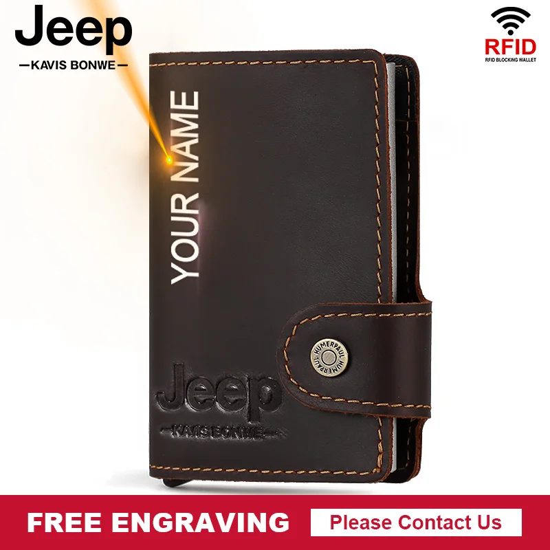 

Genuine Leather Men's Credit Card Holder Bussiness Men Slim Anti Protect Travel ID Cardholder Rfid Wallet Metal Case Porte Carte