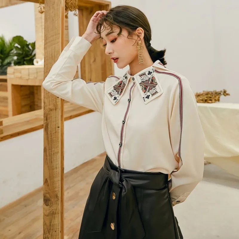 Женские рубашки с воротником и принтом в виде покера дизайнерские Подиумные топы