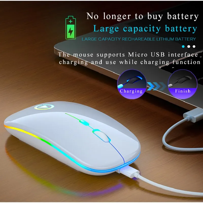 

RGB Wireless Mouse Computer Mouse Silent Ergonomic Rechargeable Mice with LED Optical Backlit USB Mice for PC Laptop