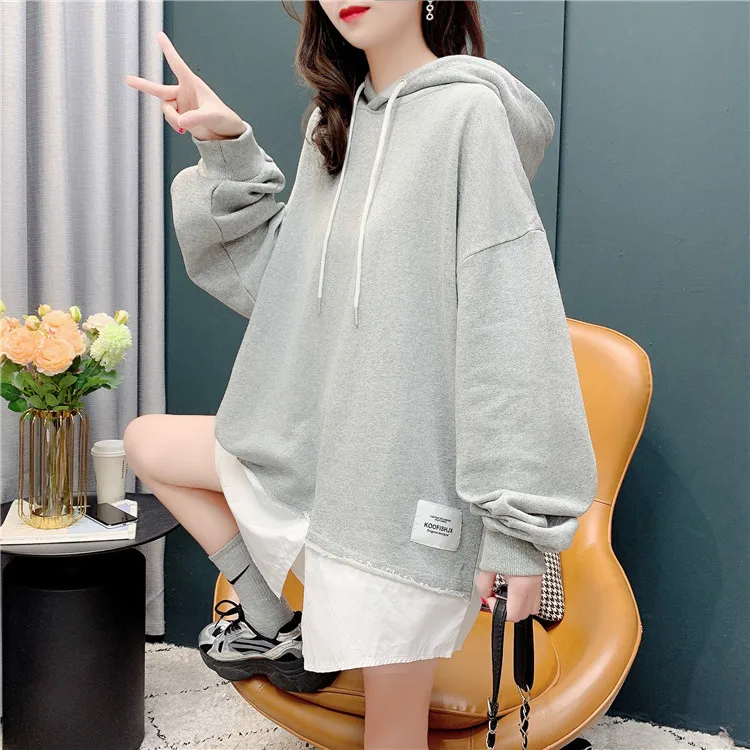 

IEQJ Loose Hoodie Sweatshirt New Long Sleeve Women Over Size Fashion Panelled Patchwork Letter Casual Summer 2021 8P793