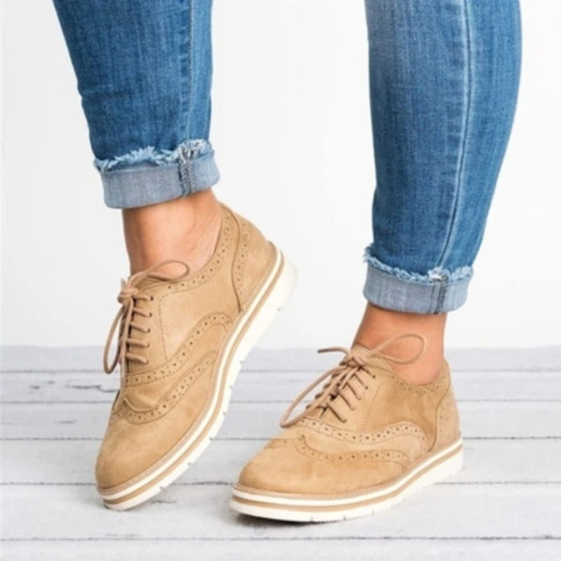 

Women Flats Shoes Oxfords Cut-Outs Lace Up Platform Shoes Pu Leather Ladies Non-slip Shoes Breathable Female Footwear