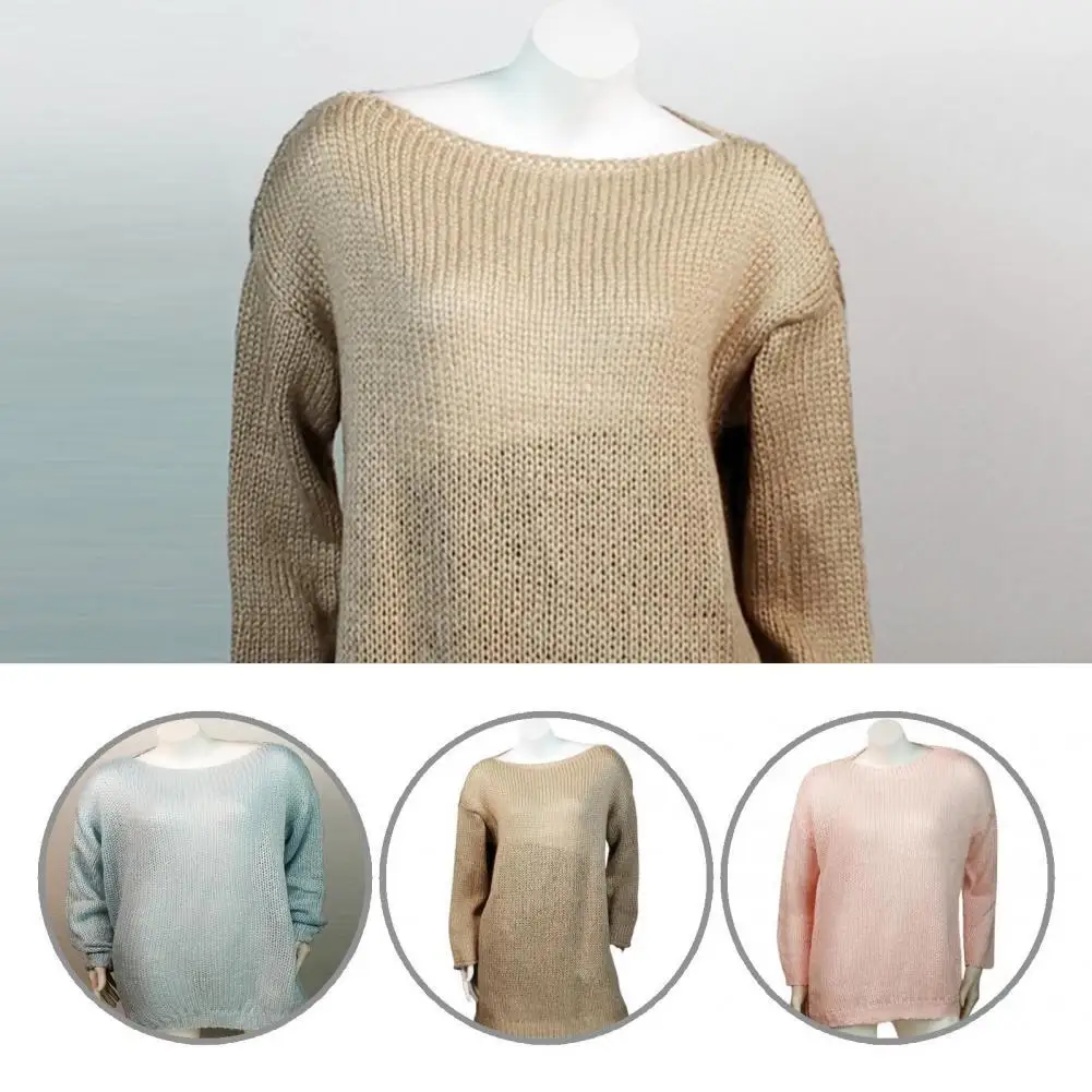 

Knitted Top Wide Neck Popular Soft Mohair Thick Knit Long Sleeve Sweater