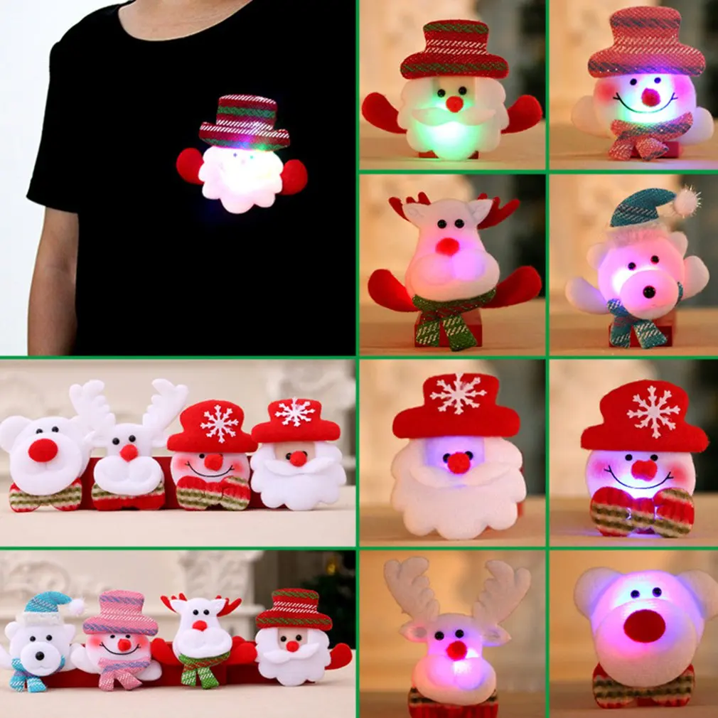 Рождественские светящиеся Броши светодиодный светильник булавки мультфильм