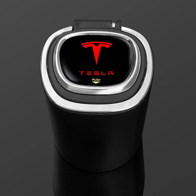 

For Tesla Model 3 Model X Model S Model Y Tesla car Accessories 3D logo car ashtray with LED light car logo Metal Liner For