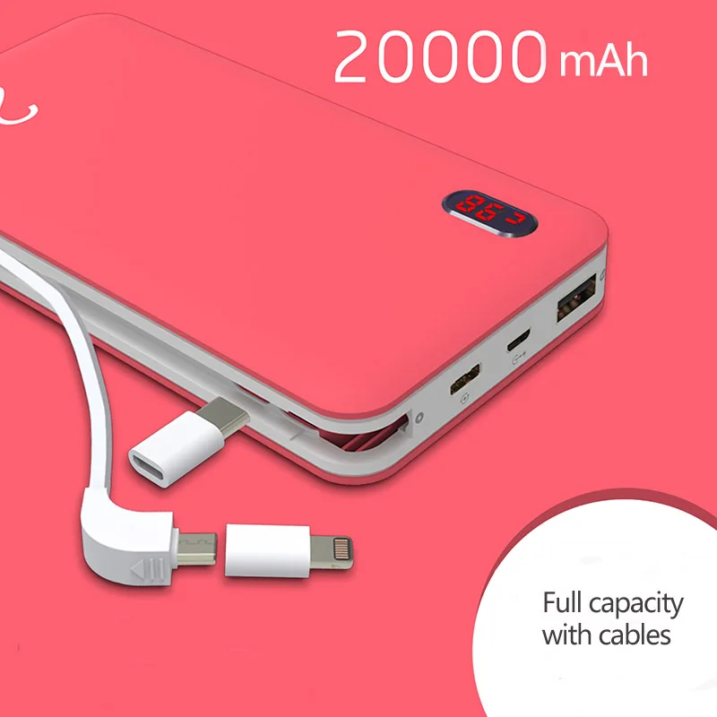 TUOSHIKE power Bank 20000 мАч светодиодный цифровой дисплей внешняя батарея для Iphone samsung Xiaomi huawei с кабелем портативный Банк питания