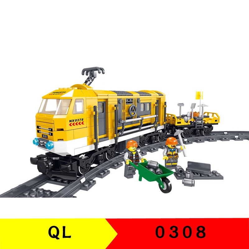 

431Pcs QL0308 Building Block Train Series Railway Maintenance Car Children's Educational Assembled Toy Small Particle Boxed Gift