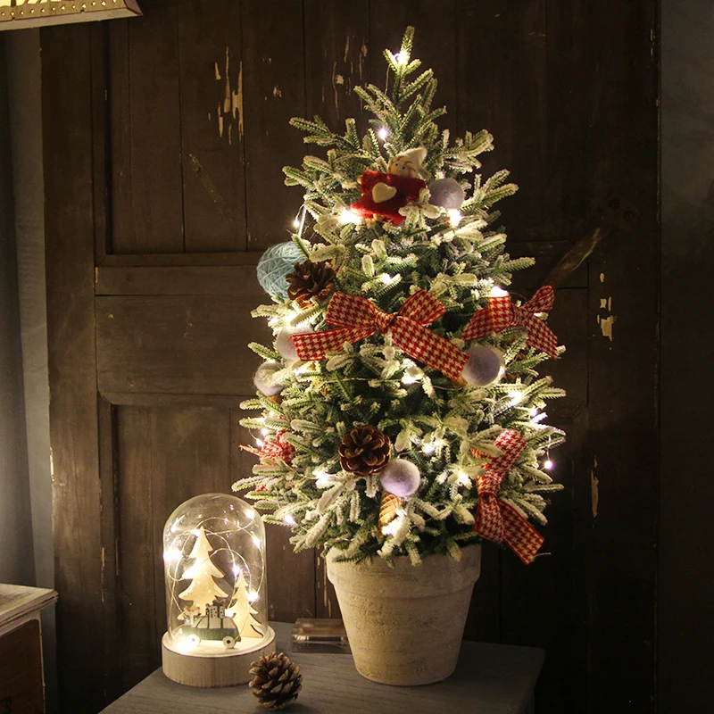 

40CM/50CM/60CM Shiny Mini Artificial Christmas Tree Desktop Immortal Decoration New Year Family Decoration Birthday Gift