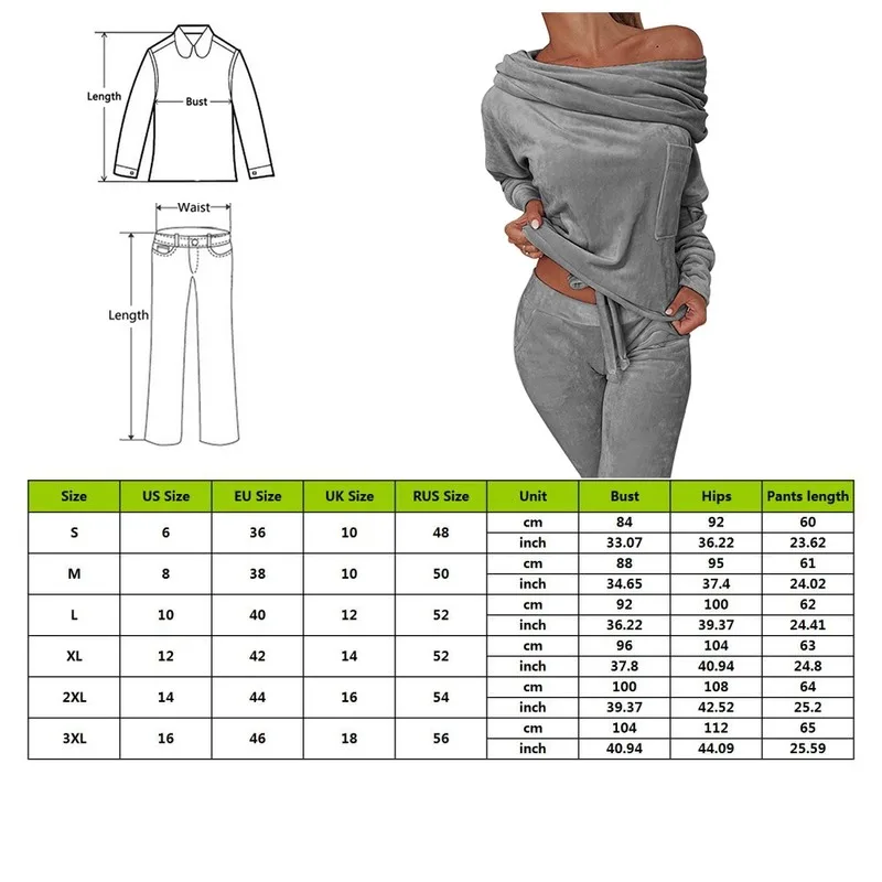 

2021 Tracksuit Women 2 pieces Set Sweatshirt Autumn One shoulder Sweatshirt Pants Sets Sport Wear Tracksuit Velvet Lounge Suit