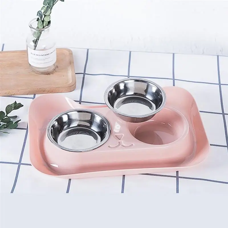 2 in 1 Pet Bowl Set Double Bowls Stainless Steel Non-Slip Dog Cat Bowl Pet Water Food Feeder Pet Feeding Supplies For Cats Dog
