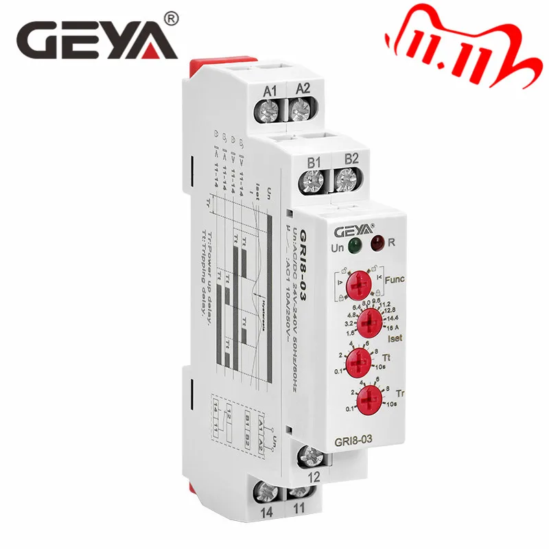 GEYA GRI8 03 перегрузки по току или под постоянный ток Регулируемая реле 0.05A 1A 2A 5A 8A 16A