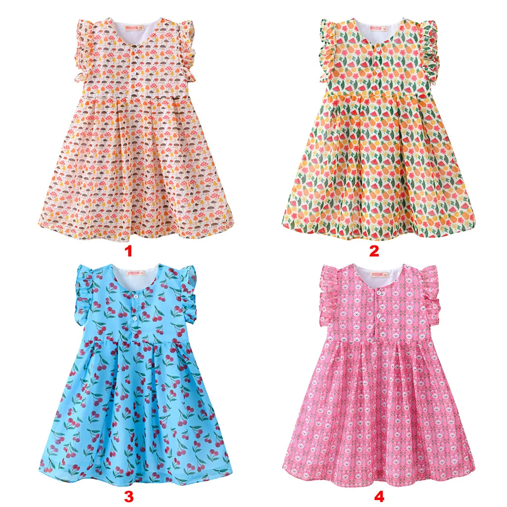 

Summer Baby Girl Princess Dress Kids Clothes Cotton Fruits Printed Dresses Polka Dot Kids Dresses for Girls Children Clothing