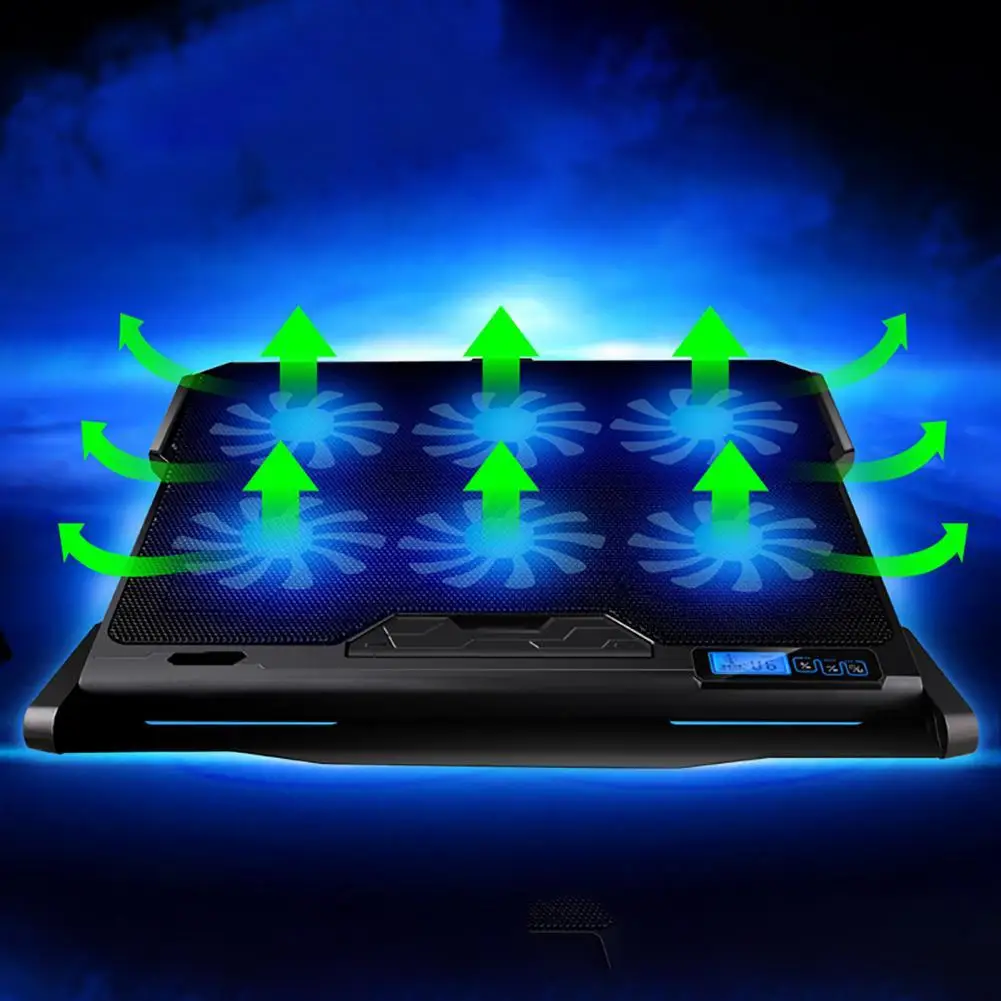 

Laptop Cooler Six Fans Two USB Ports Portable LCD Display Notebook Cooling Pad for Gaming