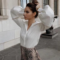 female white blousers top womens long sleeve tops t shirt solid color loose lapel streetwear casual women tops button blouser