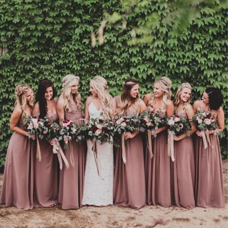 2021 Chiffon Dusty Rose Pink Bridesmaid Dresses Sweetheart A-line Maid of Honor Dress Wedding Party Porm Gown Robe Demoiselle