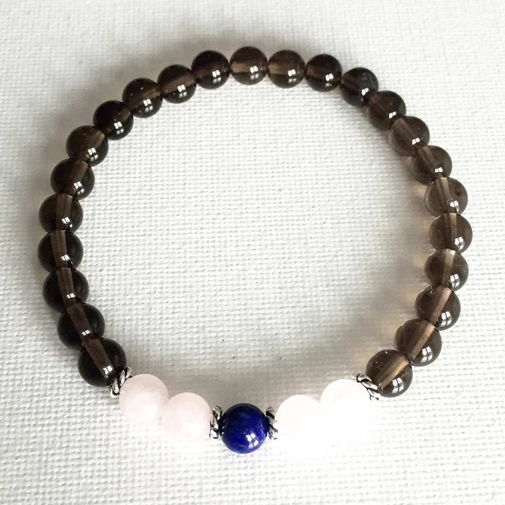 MG0823 6 мм натуральный дымчатый кварц браслет девушки сердце чакра любовь