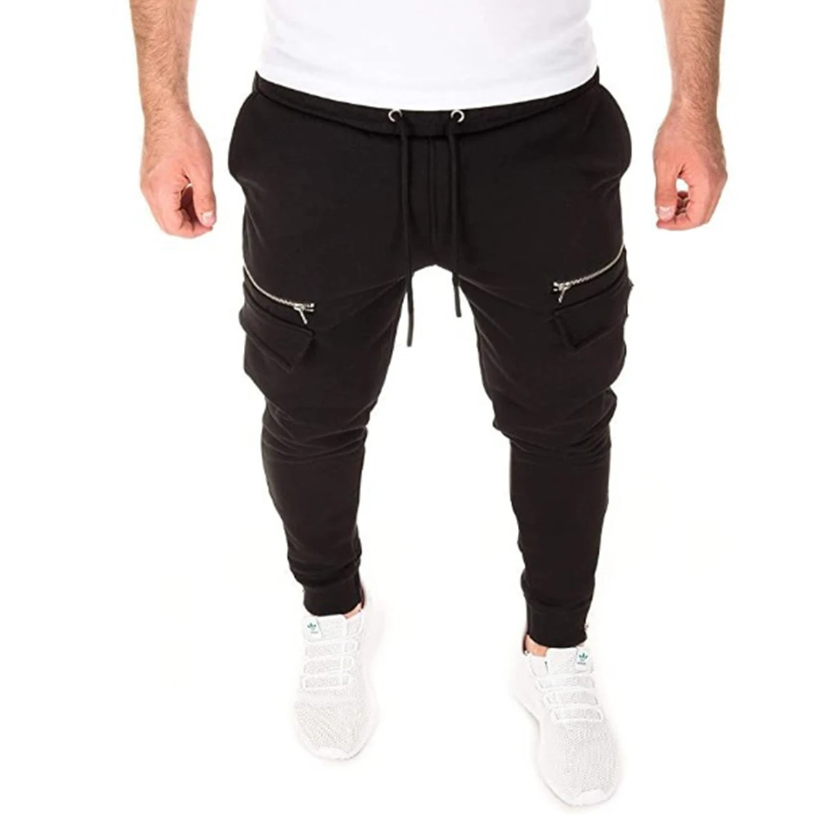 Осенние мужские однотонные брюки со шнуровкой и эластичным поясом новинка 2020