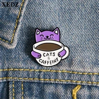 2020 cute cat coffee cup enamel pin custom animal brooch cat and caffeine badge bag lapel brooch buckle jewelry gift to friend