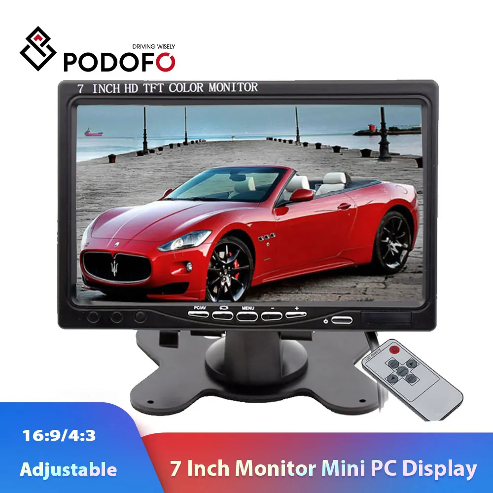 Podofo " VGA монитор TFT lcd цветной автомобильный монитор 2 видео вход аудио видео дисплей VGA HDMI AV вход монитор безопасности автомобиля-Стайлинг