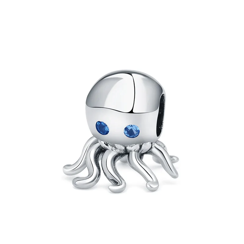 100% 925 стерлингового серебра милый осьминог бусины Ocean животных Подвески подходят