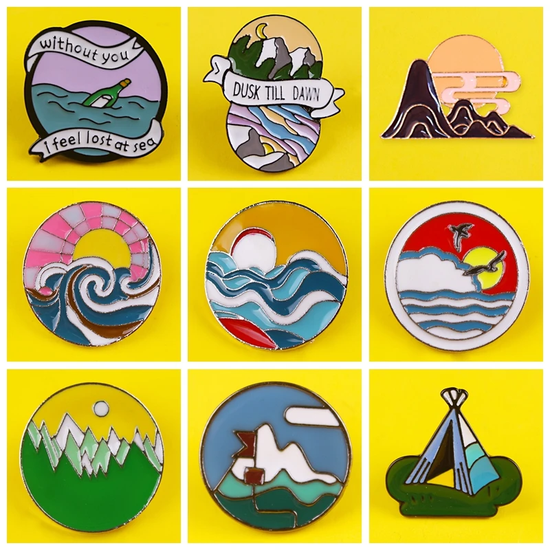 В путешествие! Круглые значки для одежды на рюкзак с изображением серфинга гор