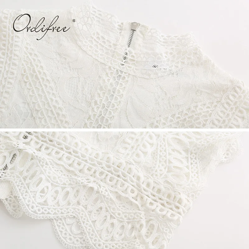 Женская кружевная блузка без рукавов Ordifree белая короткая с вязаным крючком