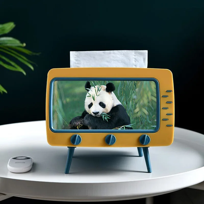 

New TV Tissue Box Desktop Paper Holder Dispenser Storage Napkin Case Organizer with Mobile Phone Holder