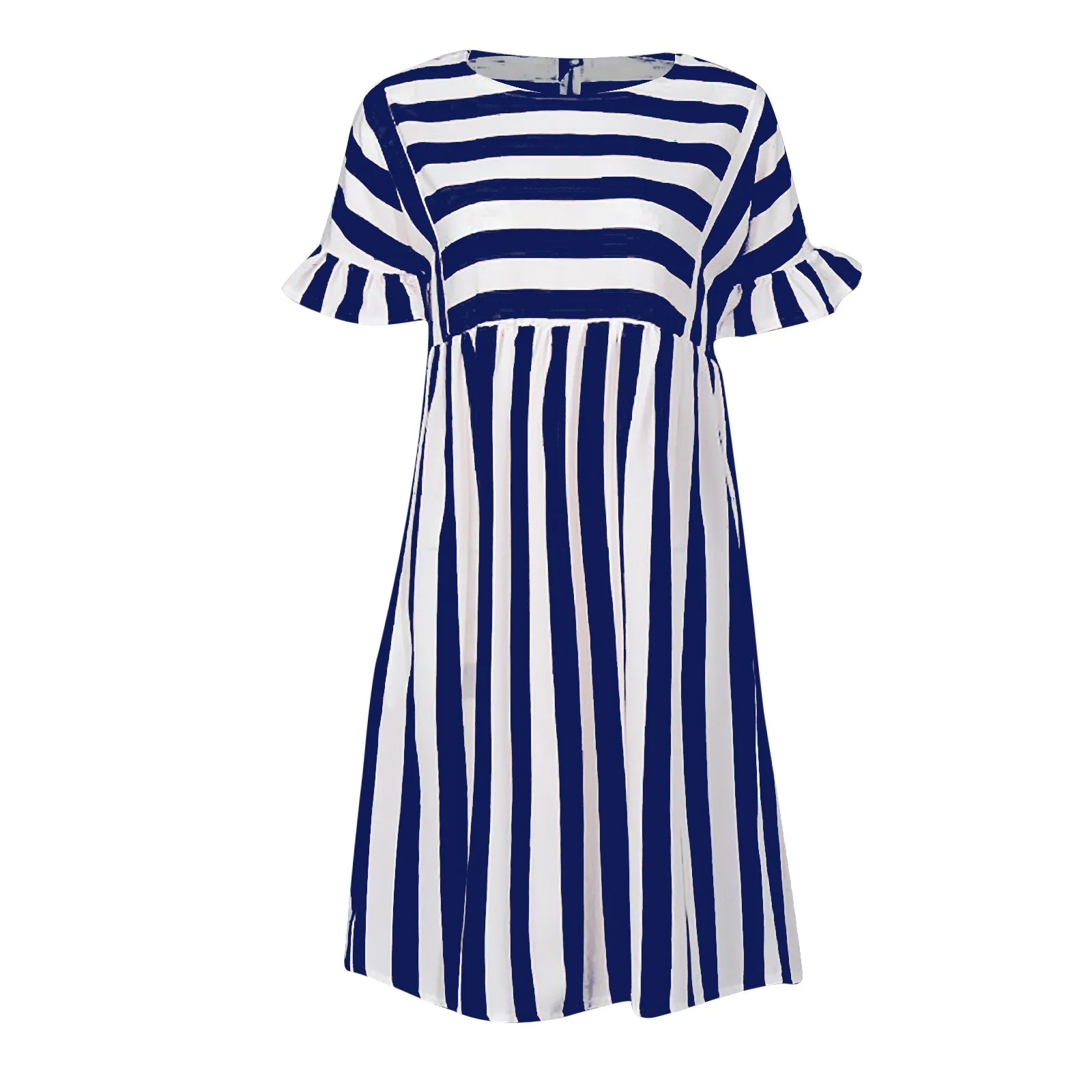 

2021 Summer Women A Line Dress Elegant Ruffle Sleeve Striped Patchwork Dresses Loose Solid Short Sleeve Pocket Dress Vestidos