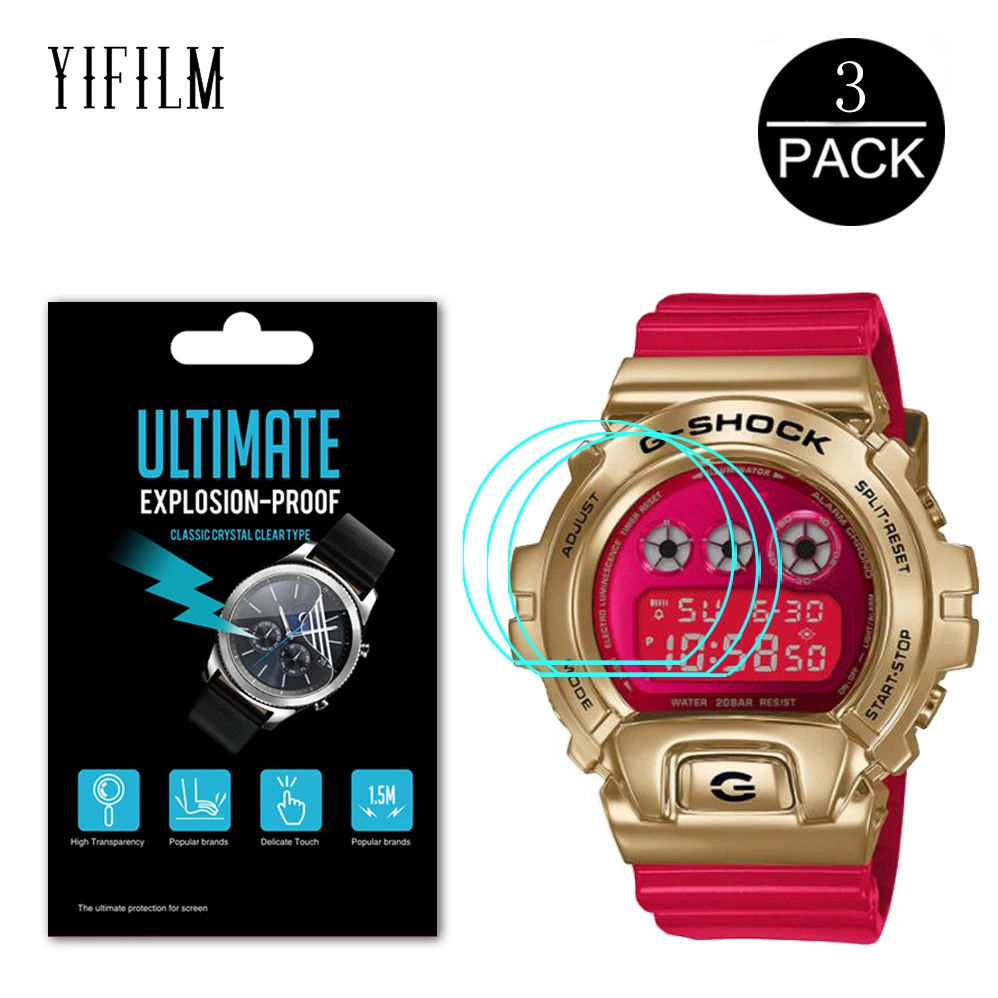 

3Pcs Anti-shock PET Film For Casio G-SHOCK GM-6900CX DW-6900DA HD Clear 5H Hardness Anti-Scratch Protective Film Not Glass