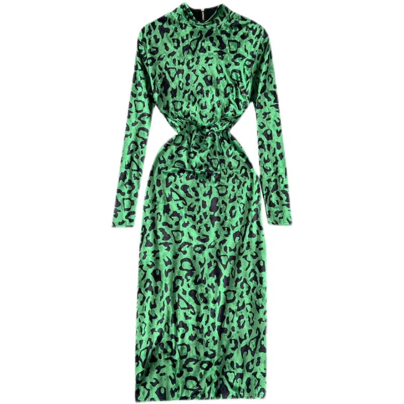 VANOVICH European and American Fashion Design Sense Is Thin Temperament Velvet Leopard Print Dress 2022 Spring Autumn New | Женская
