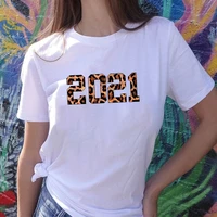 the new summer creative european and american leopard print women t shirt letters printed tops loose casual femme streetwear tee