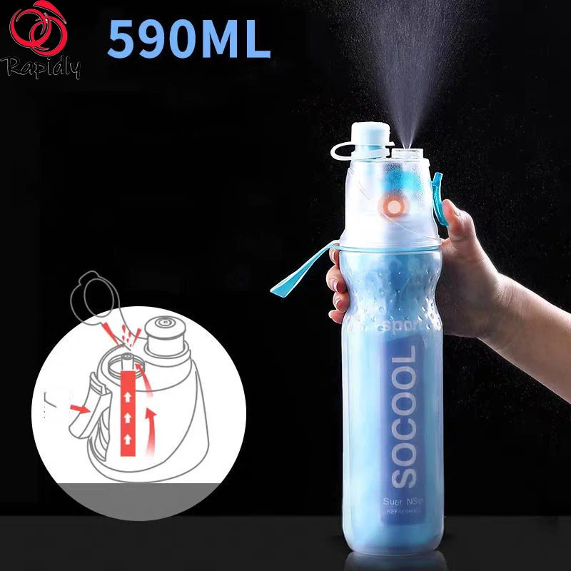 

RAPIDLY 590ml Bike PE Double Layer Cold Spray Water Bottle Anti-Fall Bicycle Hydro Flask Sports Outdoor Running Cycling Kettle