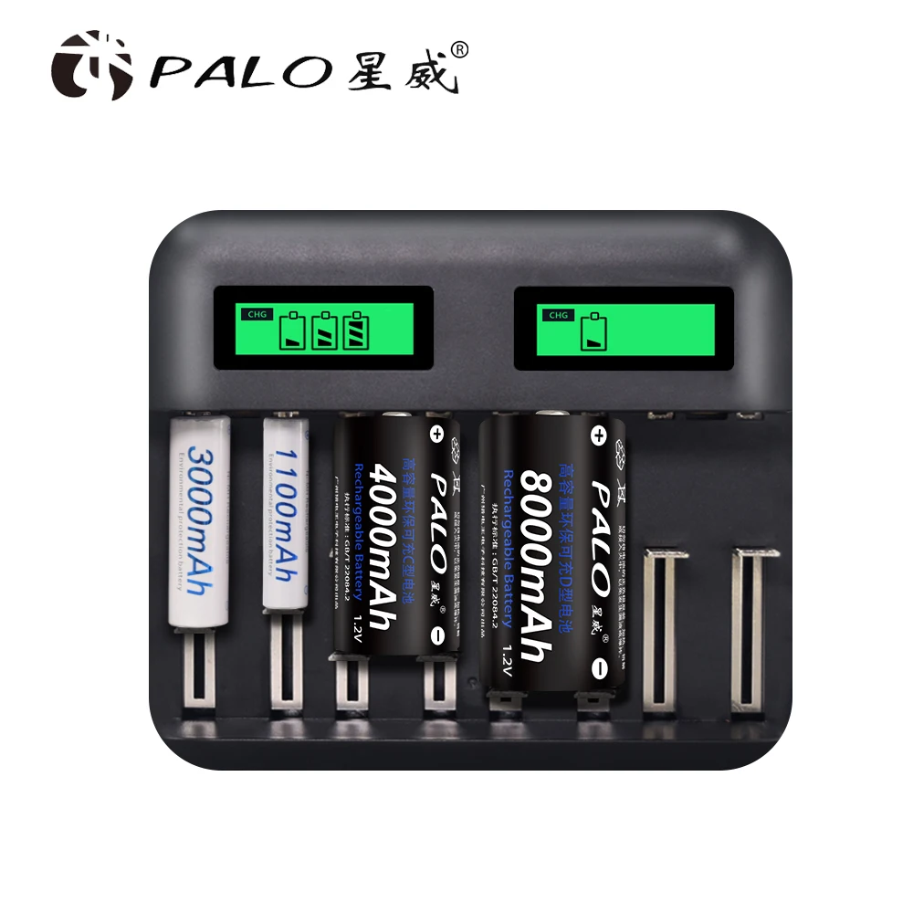 ЖК-дисплей зарядное устройство для AA/AAA/SC/C/D/9 V батарея+ 4 шт nimh 8000 mah аккумуляторная батарея D