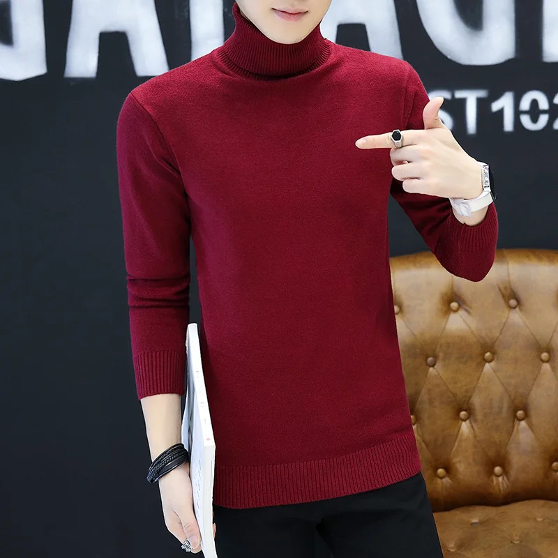 

Winter High Lead Sweater Men's Solid Color Knitting Unlined Upper Garment Man Sweater Wire Dress Wear Sweaters