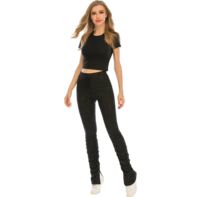 Женские однотонные спортивные брюки с блестками для отдыха в городе Облегающие