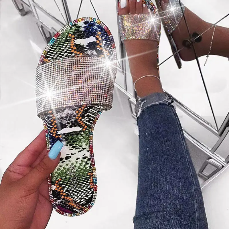 

2020 Summer Sandals for Women Bling Shoes Women Sandals Flat Rhinestone Beach Shoes Femmes Sandales Plus Size