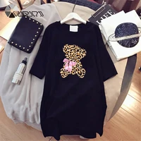 leopard bear print women t shirt dress kawaii cartoon oversize mini dresses casual short sleeve summer streetwear