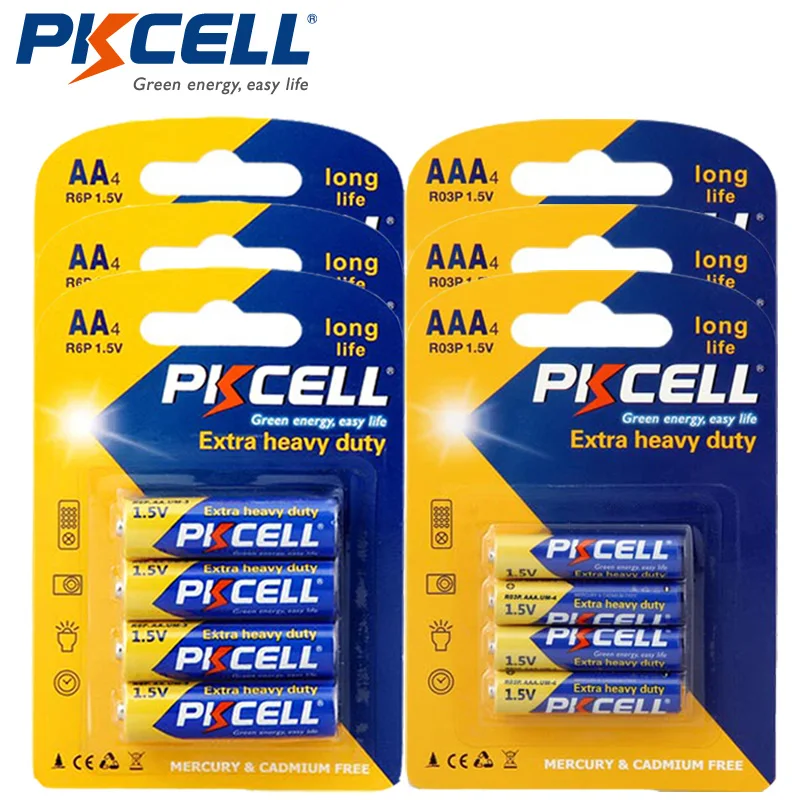 

12Pcs PKCELL Temperature Measurement Meter battery 1.5V AA R6P UM3 2A Battery 12Pcs Super Heavy Duty AAA R03P UM4 3A Batteries