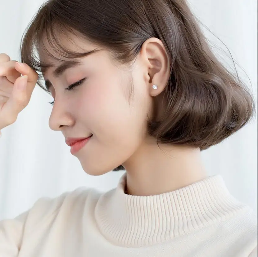 

1Pair 100% Real 925 Sterling Silver Jewelry Women Fashion Cute Tiny White CZ Stud Earrings Gift For Girls Teens Lady DA23
