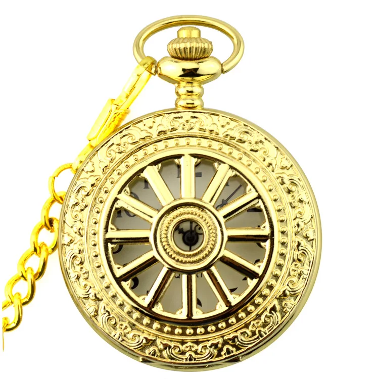 Полые колеса ретро мужские карманные часы с цепочкой стимпанк Скелет для мужчин