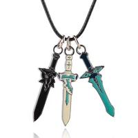 anime three swords necklace for women man figure leather chain gold silver pendant necklaces jewelry gift wholesale