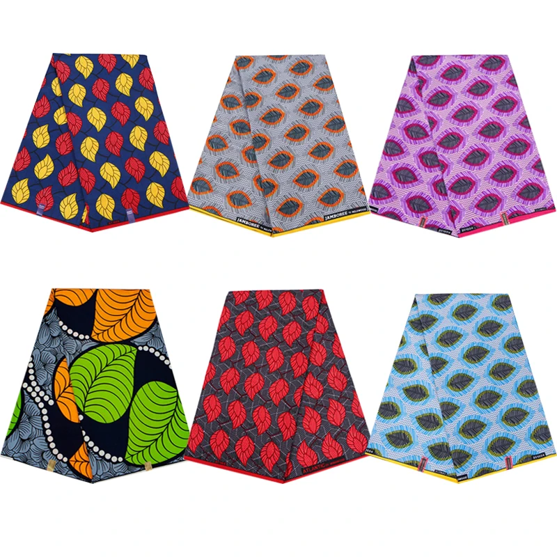 

100% Polyester Ankara African Leaves Printed Wax Fabric Sewing Party Dress Tissu Sofa Cover Patchwork Loincloth Hot Sale Pagne