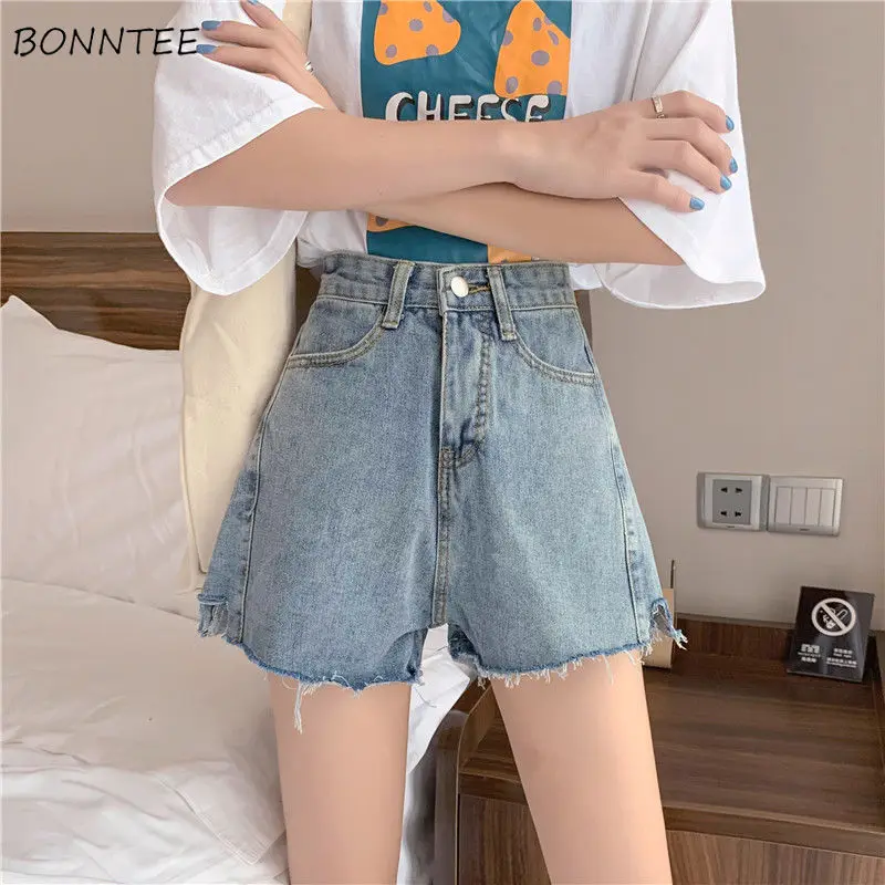 

Shorts Women Denim Summer High Waist Button Korean Style Leisure Hot Sale Chic Femme All-match Comfortable Newly Loose-fitting