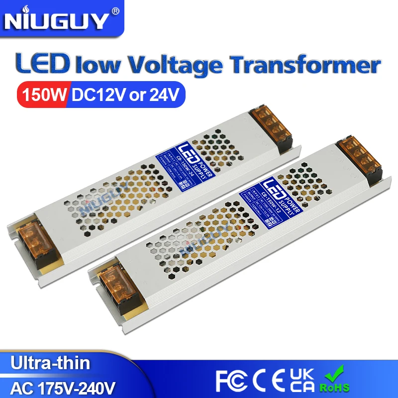 

Ultra Thin LED Light Power Supply DC12V 24V 150W Transformer Adapter AC190V 240V Driver FCOB WS2815 LED Strip