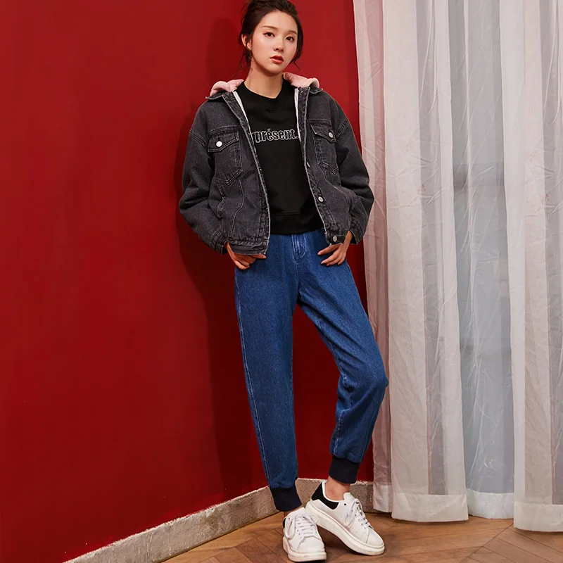 LEIJIJEANS новинка большие размеры женские не эластичные высокая талия плюс бархат