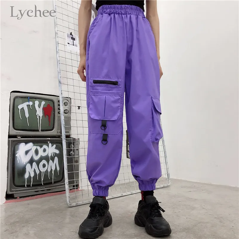 Lychee спортивный свитер Harajuku Одноцветный с пряжкой женские штаны карманами С